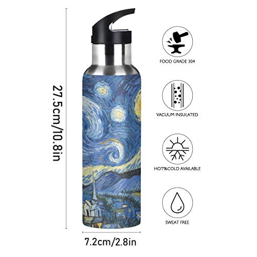 Blueangle Van Gogh The Starry Night Art Water Bottle, 22 Oz, Leak-Proof, Bpa Free Stainless Steel Water Bottles For Sports Gym Fitness Work #TOP1