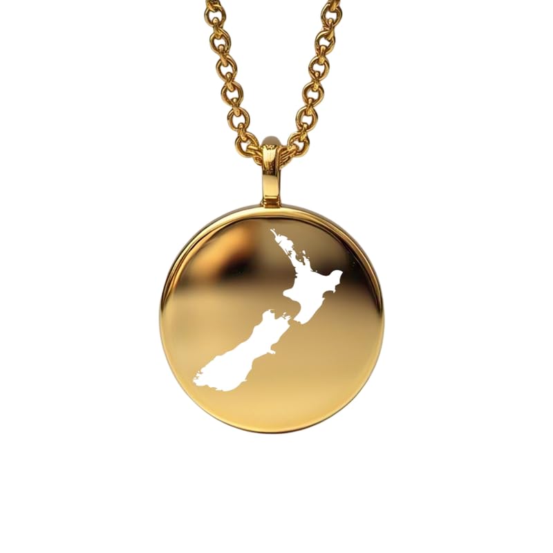 Pendentif carte de la Nouvelle-Zélande en argent sterling plaqué or 14 carats, forme ronde de 24 mm et épaisseur de 1,5 mm, breloque Terre, bijou de voyage délicat | Aventure | LKB_MAP_547