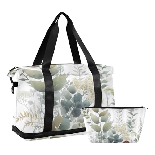 Boho Jungle Leafy Gym Bag for Women Sport Travel Duffel Bag Shoulder Weekender Overnight Bags with Wet Pocket & Shoe Compartment