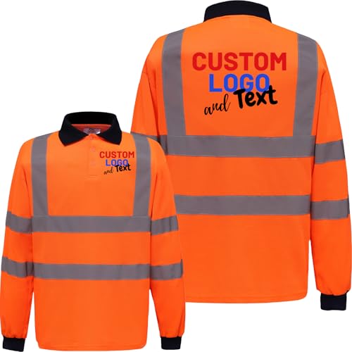 Custom Hi Vis Safety Polo Shirt Add Your Design Logo Protective Long Sleeve High Visibility with Reflective Strips Orange