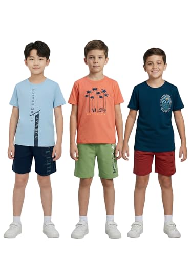 Image of HELLCAT Boys Dress Clothing Set Combo with Tshirts & Shorts - Pack 3