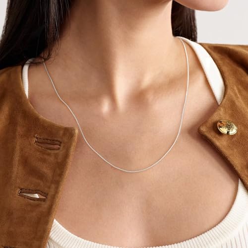 IEFWELL S925 Sterling Silver Chain Necklace for Women - 14K Real Gold Plated Box Chain Choker, 0.8mm Sterling Silver Adjustable Hypoallergenic Necklace, 14/16/18/20/22/24 Inch Jewelry Gifts2