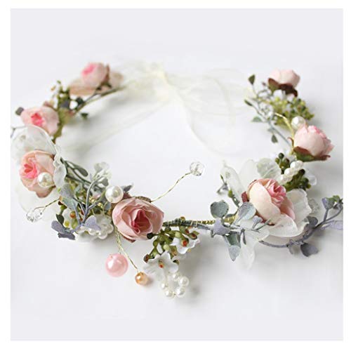 ZGP &Headdress Crown Flower Wreath White Feather Handmade Headdress Flower Crown Korean Head Flower Lady Girl Hair Accessories floral garland