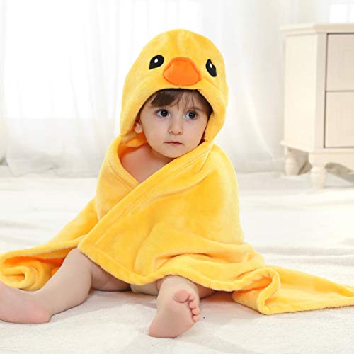 Image of TONWHAR 0-4 Years Toddlers' And Kids' Boys Girls Animal Face Hooded Blanket Baby's Bathrobe,Unisex Baby Plush After Bath Blanket