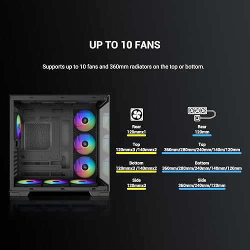 Image of SAMA V52 PC Case with 7 ARGB Fans and Hub, Full View Tempered Glass Mid Tower Gaming Case, Type-C, High Airflow, Supports ATX /Micro-ATX /Mini-ITX, Supports 420mm GPU & 360mm Radiator, Black