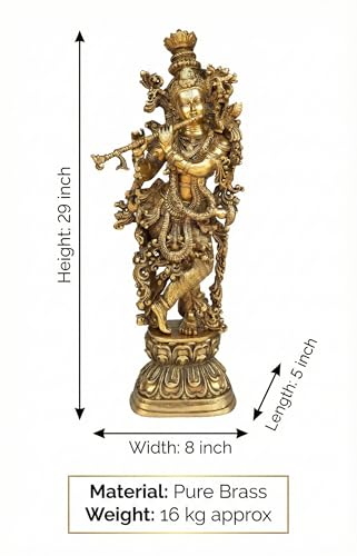 Estatua de Lord Krishna de bronce de 29 pulgadas miniatura 5