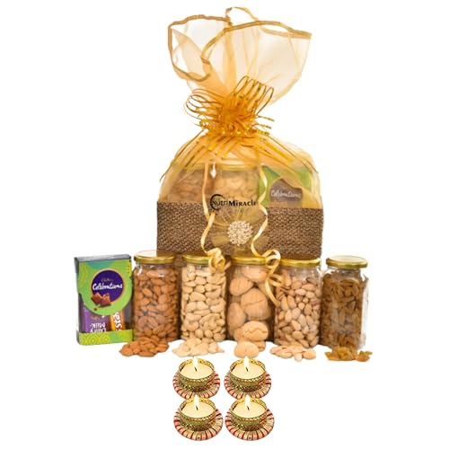 Image of NUTRI MIRACLE Dry Fruits Gift Basket Corporate Gift Box | Diwali Gift Hampers Basket Cookies Diya Chocolates | Newyear Gift Pack for Employees | Family | Friends