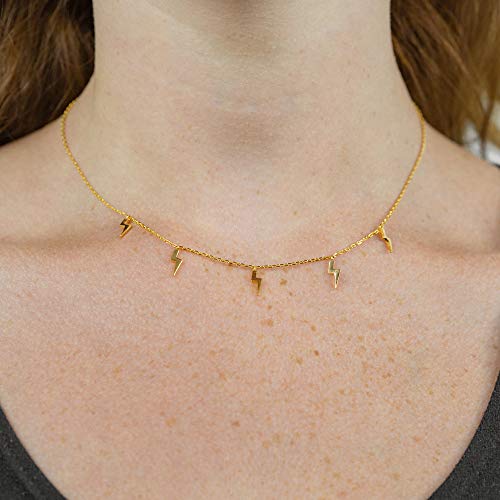 Columbus 14K Gold or Rhodium Plated Charm Necklace - Lightning Bolt Pendant - Star Station Necklace - Dainty Layering Necklace2