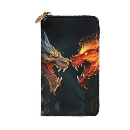 Women's Wallet Clutch Large Capacity Long Wallet Chic Cool Two Fighting Roaring Dragon Leather Ladies Card Phone Holder Travel Purse2