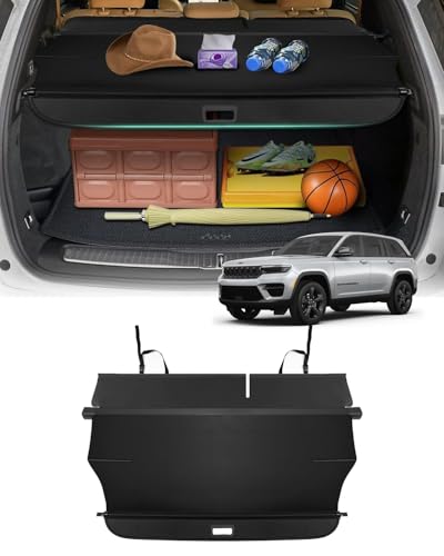 Image of Powerty Retractable Cargo Cover for 2019-2023 Jeep Cherokee(NOT for Grand Cherokee), Canvas Texture Trunk Cover Privacy Screen Rear Security Shade for Cherokee Accessories (with Extented Cover)