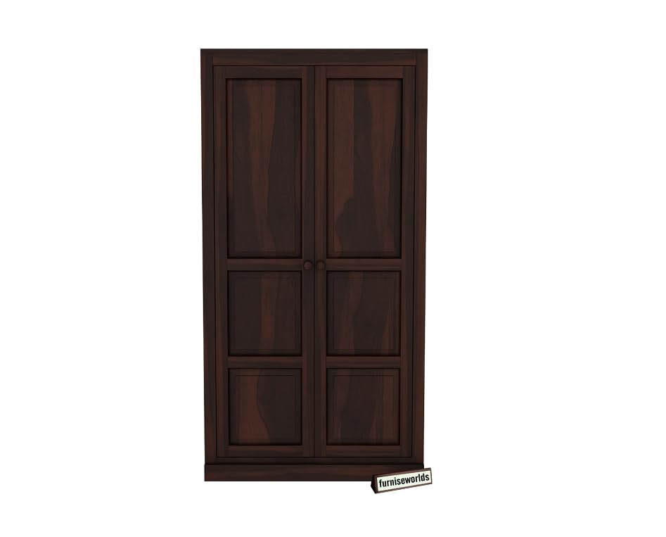 Image of Sheesham Wood Wardrobe with 3 Drawer and 4 Shelves Storage for Bedroom Wooden Almirah for Clothes for Living Room Bedroom Home, Solid Wood Furniture (Light Walnut)