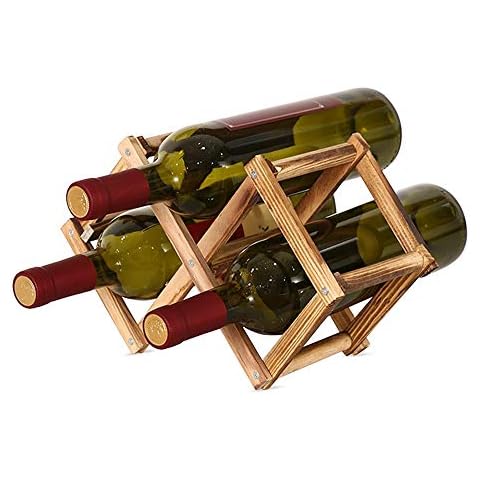 Meltset M Wooden Wine Rack Foldable Wine Holder Tabletop 3 Bottles Small Wine Storage Stand Natural Solid Wood Wine Bottle Cube Organizer Display Shelf for Home Kitchen Cabinet Bar Cellar Cover