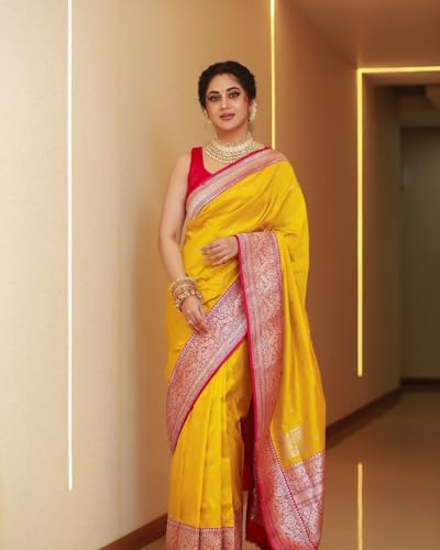 Image of C J Enterprise Women's Banarasi Saree Pure Kanjivaram Style Silk Saree With Blouse Piece for Wedding (Pari134)