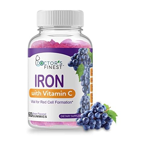 Doctors Orders Iron 10mg Vitamin C Gummies, Vegetarian GMO-Free Gluten Free, Great Tasting Natural Grape Flavor Gummy Vitamins, Dietary Supplement, Red Cell Formation, for Adults and Kids, 60 Gummies Cover