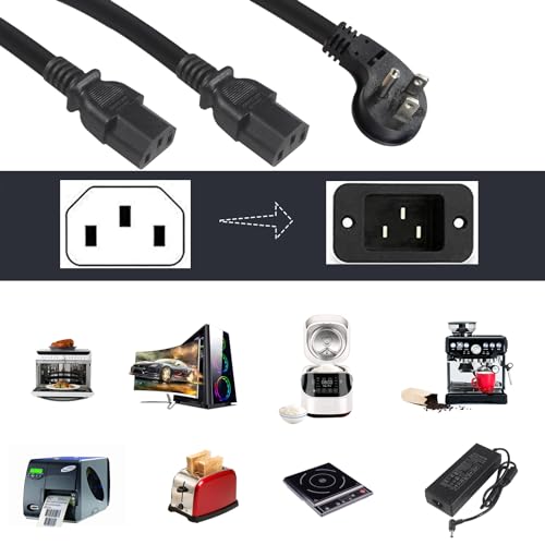 Image of Computer Power Cord Splitter, 3FT Flat Plug NEMA 5-15P to 2X IEC60320 C13 Female 2 Ways Outlet AC Power Cord, SJT 16AWG Universal Laptop 3 Prong Power Cable, Spliiter for Monitor /TV /Printer