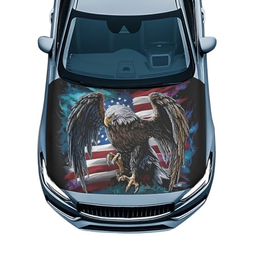 Image of Cool Eagle Car Hood Cover for Cars American Flag Auto Exterior Accessories Stretchable Dustproof Auto Engine Cover Easy to Install All-Season Protection