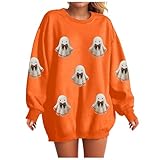 Sudadera de Halloween con estampado de bruja fantasma para mujer, ropa deportiva, suéter holgado de manga larga, cuello redondo, casual, suave, pijama de vacaciones para mujer, adolescente, suéter