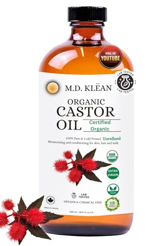 M.D. KLEAN Castor Oil Organic Cold Pressed Unrefined Glass Bottle