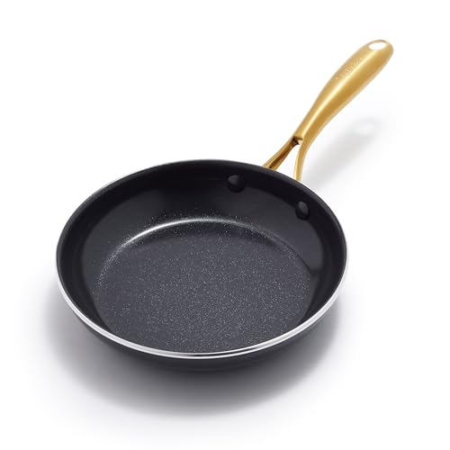 Image of GreenPan Swift 8" Nonstick Frying Pan Skillet, Ceramic PFAS-Free Kitchen Cookware, Dishwasher & Oven/Broiler Safe to 600°F, Gold-Tone Stainless Steel Handle, Black
