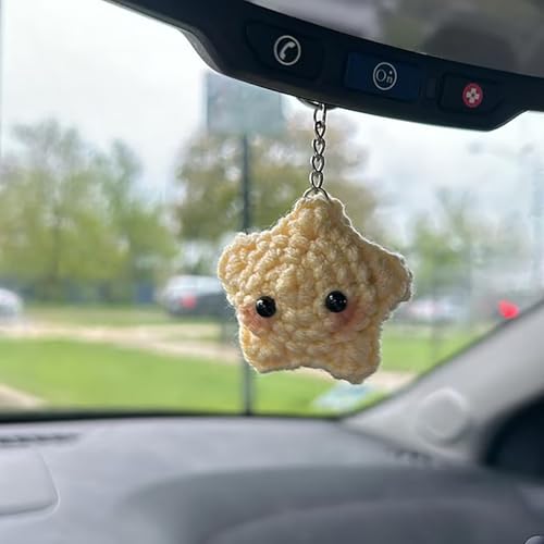 Agromusk Cute Star Keychain,Crochet Kawaii Blush Stars for Car Key Decor,Handmade Purse Bag Charms Key Ring Gifts Women