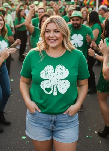 Image of ForHailey Women's Plus Size St Patricks Day T-Shirt Women Lucky Clover Graphic Irish Tee Casual Short Sleeve Graphic Tees