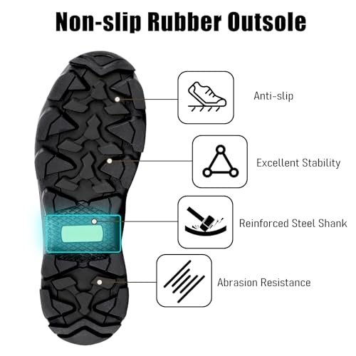 Rubber Boots for Men with Steel Shank, Waterproof Mid Calf Mens Rain Boots, 5.5mm Neoprene Insulated Mud Work Boots for Garden, Size 6-133