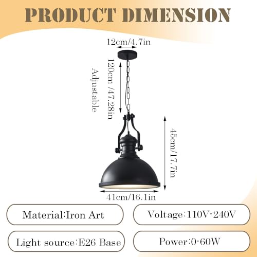 Lámpara colgante de estilo industrial americano ajustable E26 7