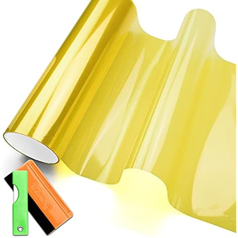 JDMBESTBOY Free Tool Kit 12"x24" (1FT x 2FT) Glossy Golden Yellow Headlight Taillight Fog Light Side Marker Vinyl Tint Film Self Adhesive Cover