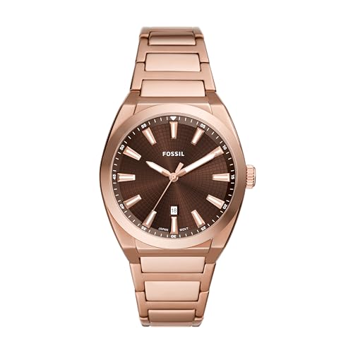 Fossil Everett Men's Watch with Stainless Steel or Leather Band, Rose Gold/Chocolate, Standard Size, Everett