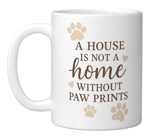 Taza de cerámica blanca con huellas de patas 11 Onzas miniatura 1