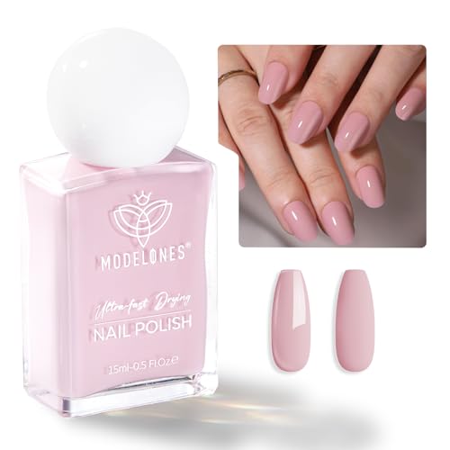 Modelones Esmalte de Uñas Secado Rápido Pintauñas Brillante, Acabado Semipermanente Hasta 7 días de duración, 15ml Rosa