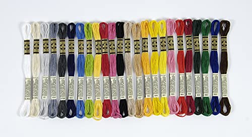 DMC - Assortimento Mouliné 4 mt – Colori "Gli indispensabili", 100% cotone - 24 matassine di 4 metri | Colori assortiti, filato da ricamo, ideale per punto croce, attività creative