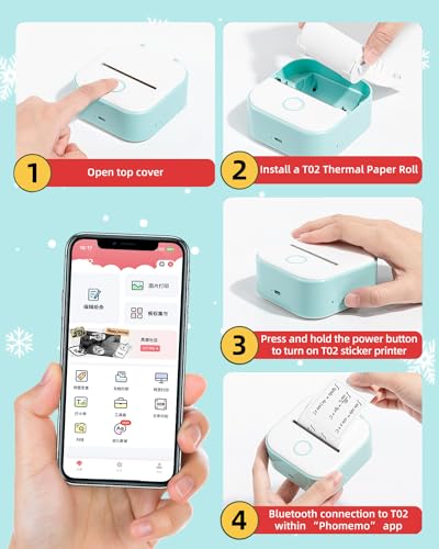 Image of Memoqueen Mini Sticker Printer, T02 Thermal Print Pods Mini Printer Sticker Maker Machine, Gift for Valentine, Birthday, Impresora Portatil, Diaries, Memos, Photo, Compatible with iOS & Android