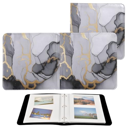 Álbum de fotos adhesivo DIY encuadernado en anillas 3 argollas Gris Oro Negro Mármol 40 páginas 8x10 para recuerdos miniatura 2