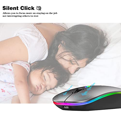 Wireless Bluetooth Mouse,Led Rechargeable Slim Silent Laptop Mouse,Portable(Bt5.2+Usb Receiver)Dual Mode Computer Mice,Quick Precise Responsiveness Control Laptop,Desktop Computer,Tablet,Phone.(Grey) #TOP7