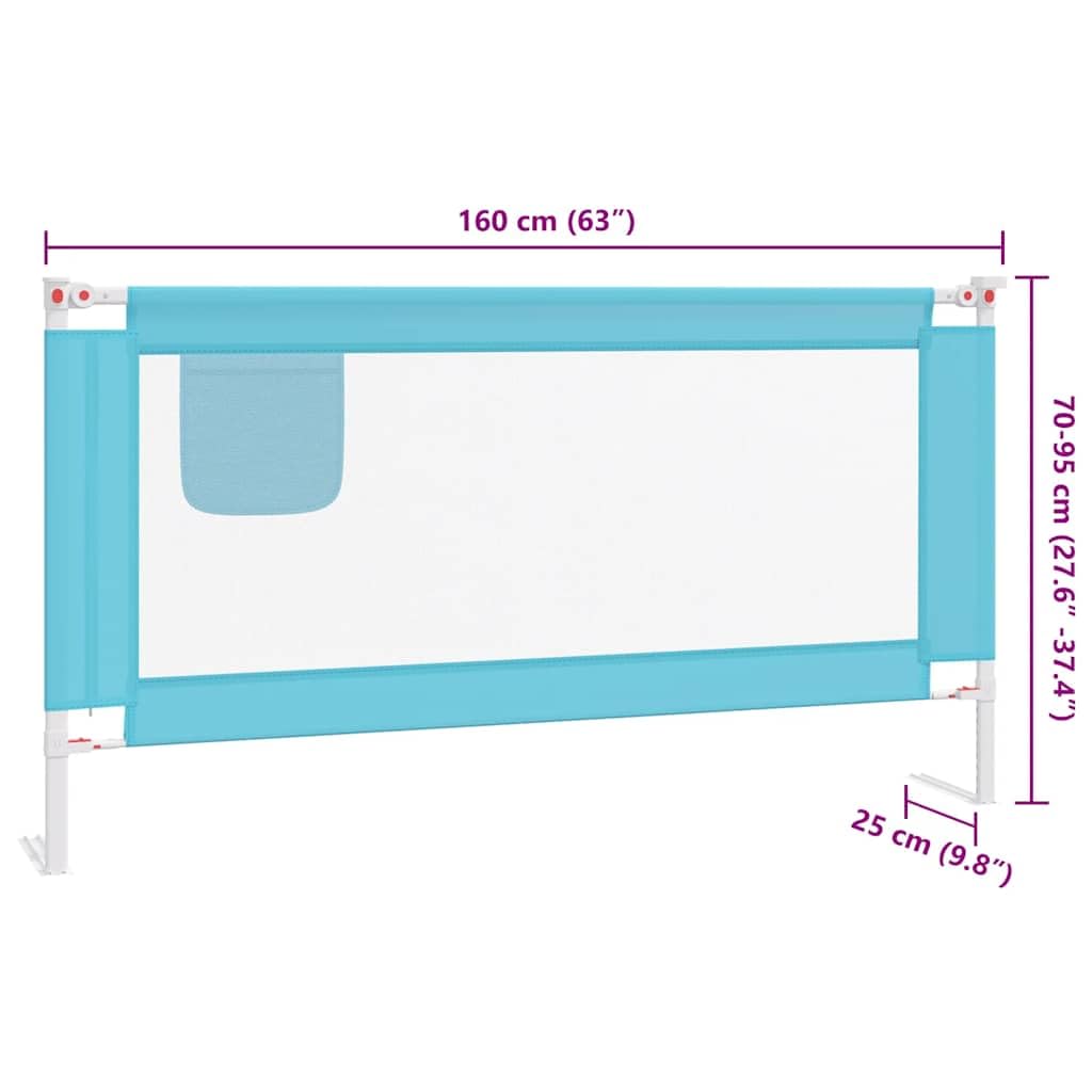 Kleinkind Bettschutzgitter Blau 160x25 cm Stoff mit höhenverstellbarer Bettbarriere, Rausfallschutz und Seitenschutz für Kinderbett, Babysicherheit und Absturzsicherung im Schlafzimmer