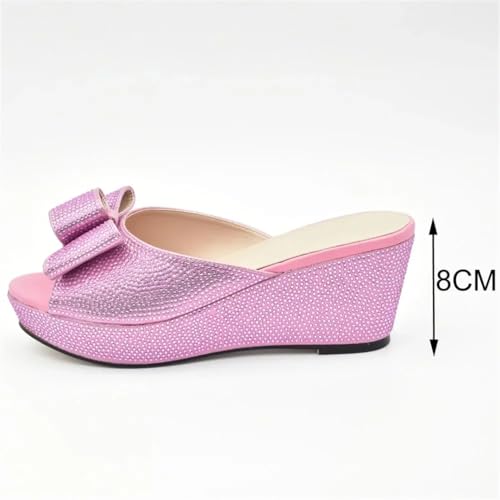 Women's Elegant Italian Butterfly-Knot Shoe and Bag Set with High Wedge Heel Slip-On Closure Square Toe Party Pumps3