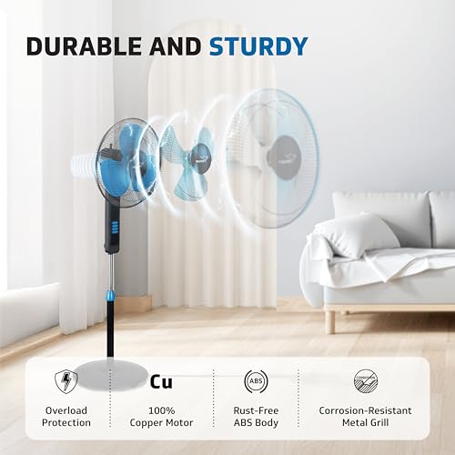 Image of V-Guard Esfera STS Plus Neo 2-in-1 Pedestal & Table Fan 400mm | 1350 RPM High-Speed Motor | ~70 m /min Air Delivery | 3 Speed | Smooth Oscillation & Tilt Control | Thermal Protection | Blue Black