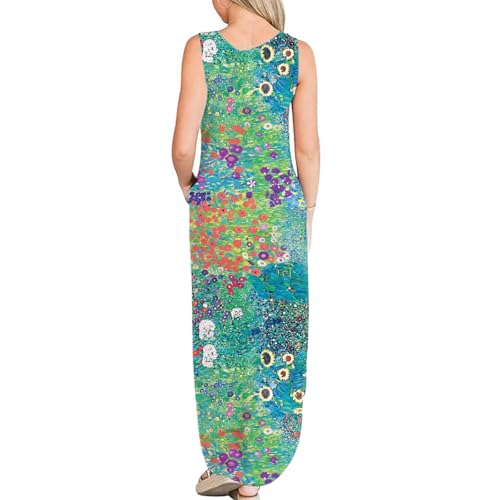 Image of FANDEE Women's Casual Summer Loose Sunresses Long Dresses Sleeveless Split Maxi Beach Dress with Pockets
