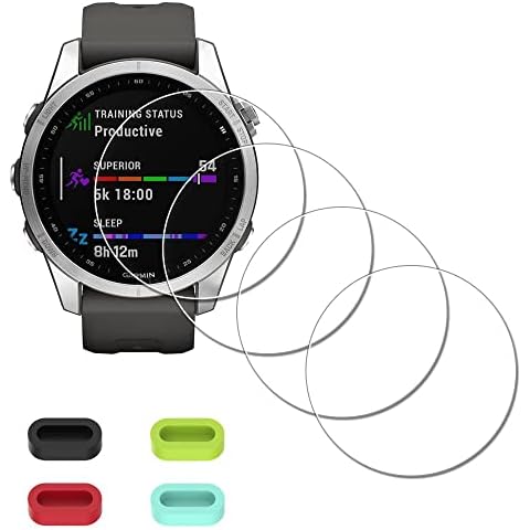 [4 Pack] Screen Protector for Garmin fenix 7S Solar / 7S / 7S 42mm Sapphire Solar Watch + Silicone Anti-dust Plugs, iDaPro Tempered Glass Anti-Scratch Bubble-Free Cover