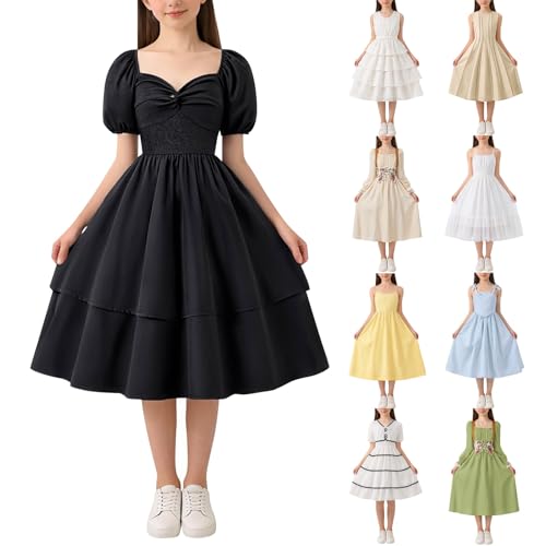 Mjjsk Vestido de verano para niñas, vestido de fiesta casual, vestido de princesa, cumpleaños, boda, para niños, a la moda, vacaciones, acampanado, vestido de verano para primavera, elegante, A-8