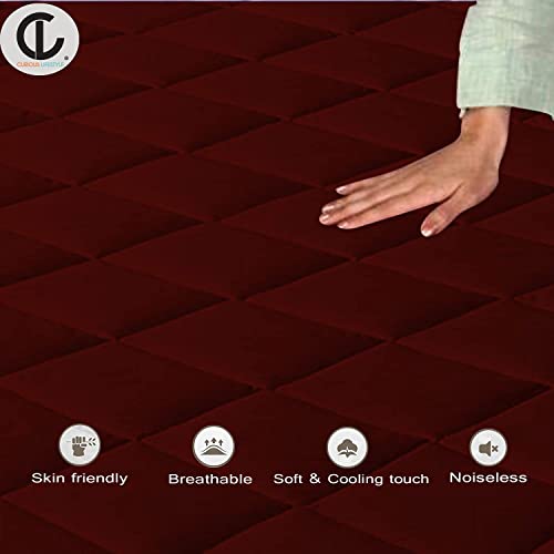 Image of Mattress Protector for King Size Bed Soft Microfiber 100% Waterproof / Dustproof Double Bed /King Size Quilted Elastic Bands Mattress Cover-Washable Mattress (Super King, Maroon)