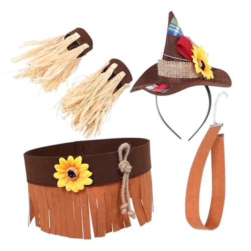 CALLARON Accesorios Disfraz EspantapáJaros Mujer Diadema Sombrero Fieltro Collar Pulsera Para Fiestas Halloween Carnaval Kit Completo Reutilizable