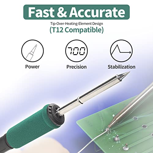 YIHUA 948DB+ II Soldering Iron Station Kit compatible for T12 solder iron tip with 2 tips with °F-°C Conversion, Sleep Mode, Auto Shutdown, Preset Channels, Calibration Functions