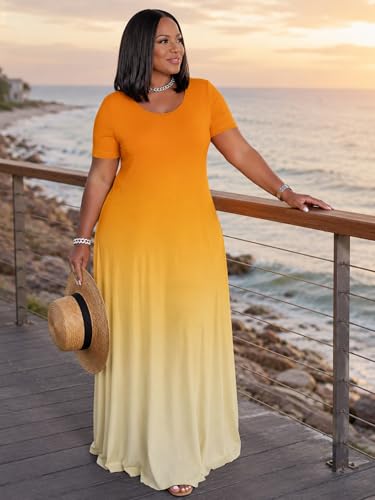 Image of PinkPatty Women's Plus Size Maxi Dresses Short Sleeve Sundress Summer T-Shirt Beach Long Dress with Pockets