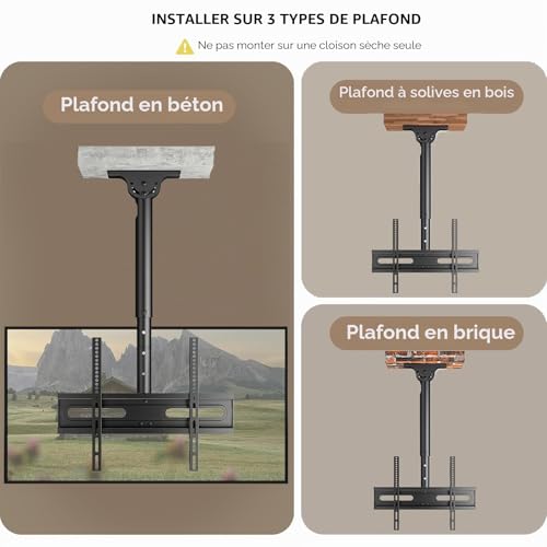 Support TV plafond universel pour installer un grand écran sans percer vos murs