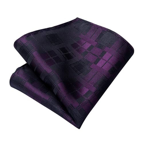 Image of DiBanGu Mens Silk Plaid Tie and Pocket Square Set | Elegant Silk Formal Tie Set, Woven Check Necktie and Cufflinks Tie Clip Set, Perfect for Wedding Party, Comes in Gift Box