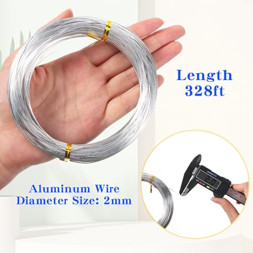 Image of TecUnite Aluminum Craft Wire for Sculpting Armature Bendable Craft Wire for DIY Jewelry Making (100 M X 2 mm,Silver,1 Roll)