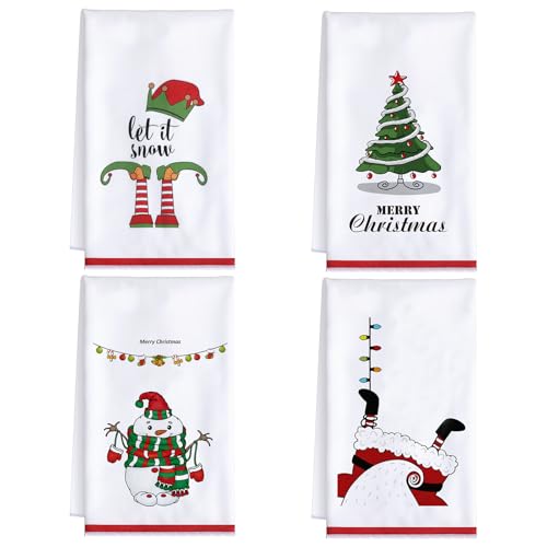 HunnmingRe Snow 4 Pcs Large Christmas Bath Towels for Bathroom 28\" x 16\" Christmas Bath Hand Towel Xmas Bathroom Decoration for Holiday Seasonal Xmas Winter Decor Kitchen Farmhouse (Stylish)