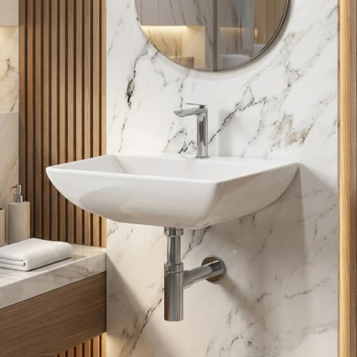 Image of Wall Mounted Wash Basin for Bathroom /Wall Hung Wash Basin /Ceramic Sink (44x36x14 cm)